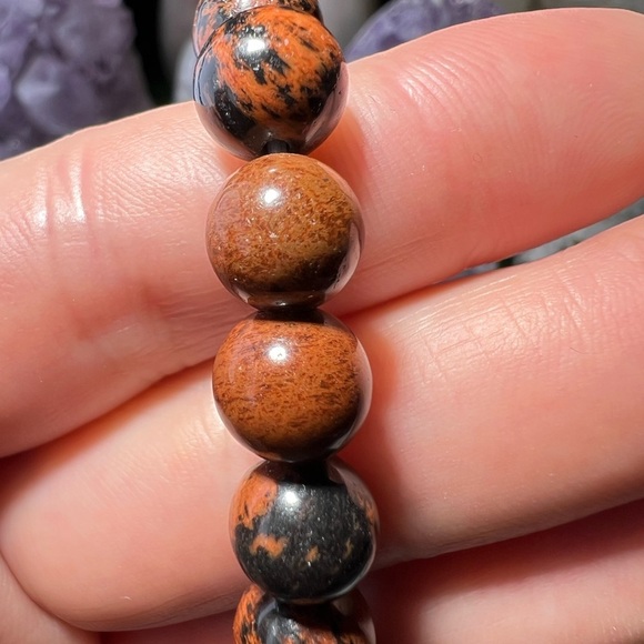 8MM Red Obsidian Beaded Bracelet 6.5" Natural Reiki Crystal Quartz - Picture 6 of 8